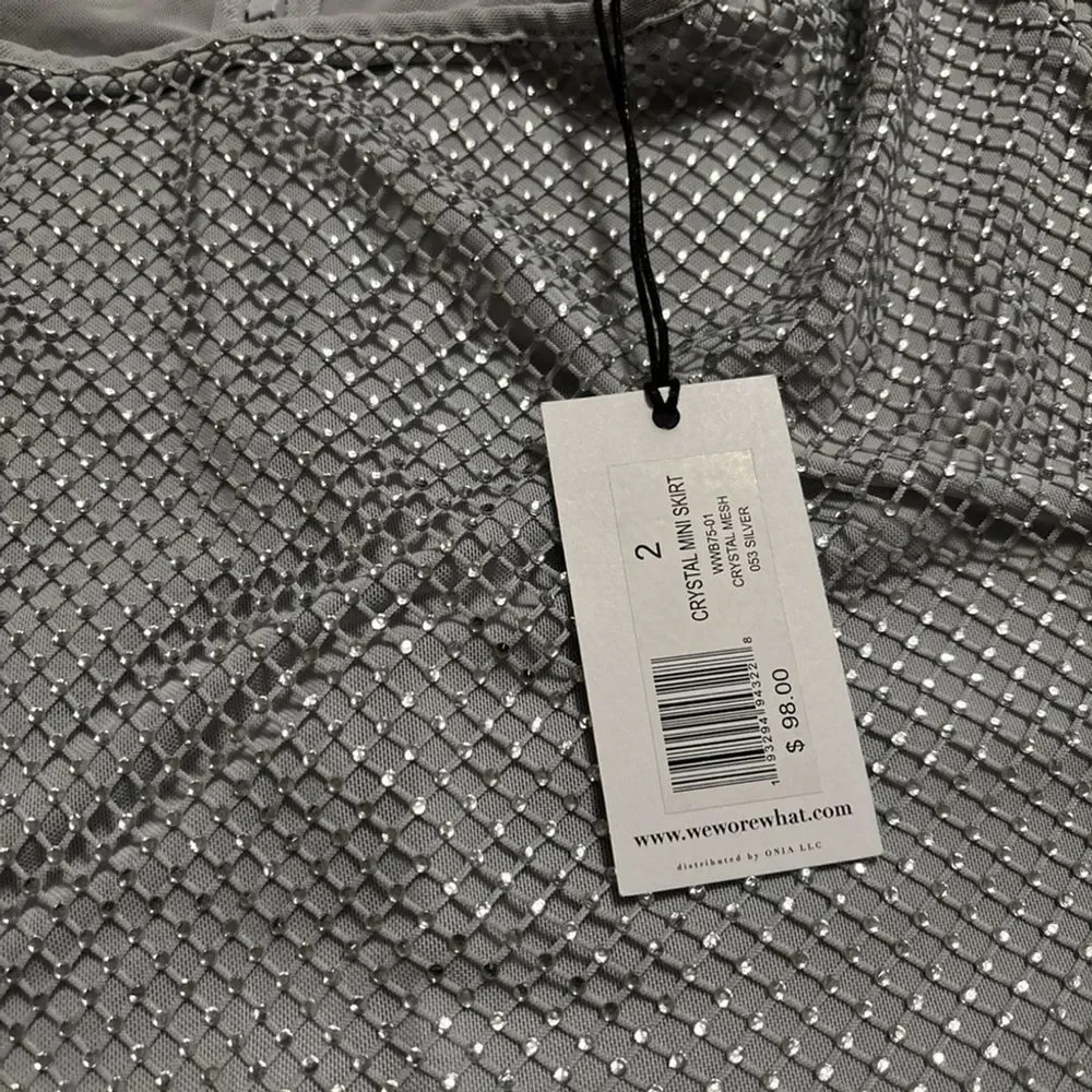 WeWoreWhat Silver Crystal Mesh Mini Skirt